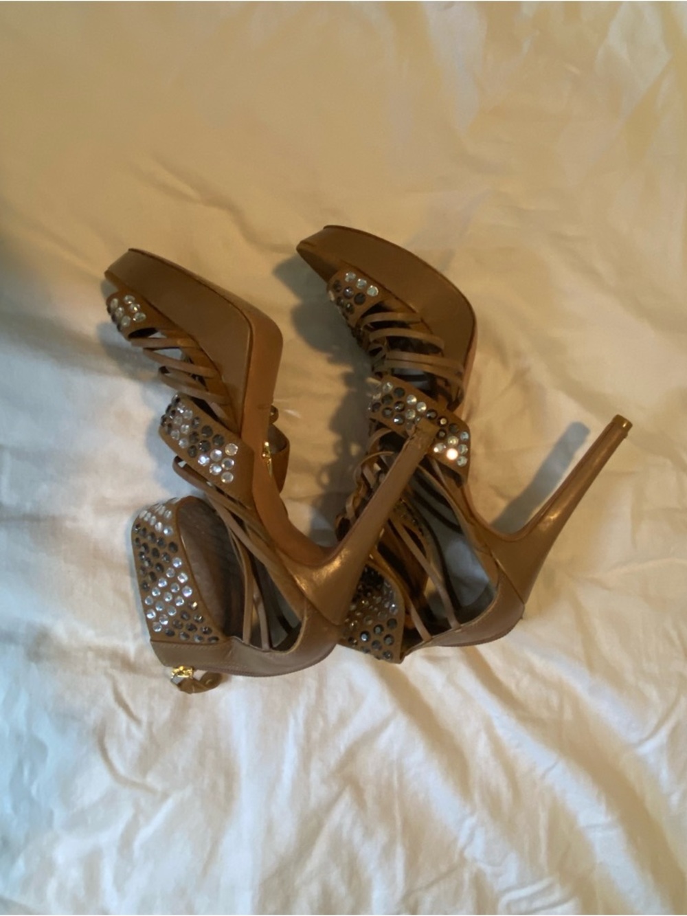 Vero Cuoio Beige Crystal-Embellished Strappy Lace-Up Heels - Picture 8 of 8